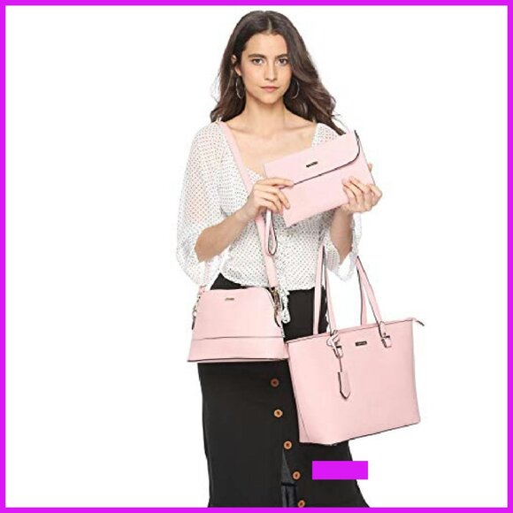 Synthetic Leather Satchel Tote Set 4pc Elegant Minimal Chic Everyday Carry - Picture 3 of 8